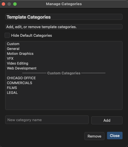 Echelon Mac Category Manager - Organizing Templates by Project Type